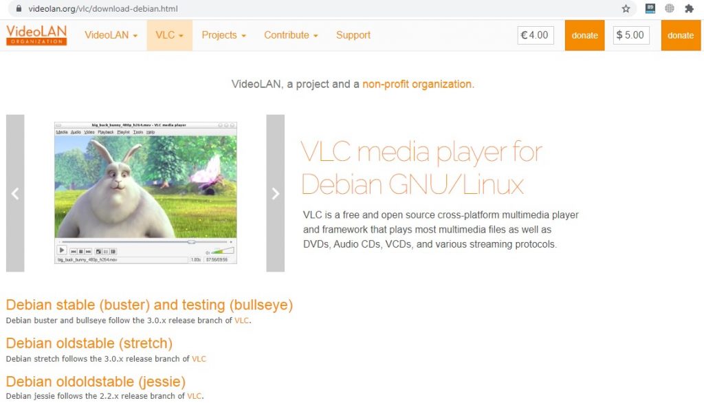 Download Vlc on Debian Step 1