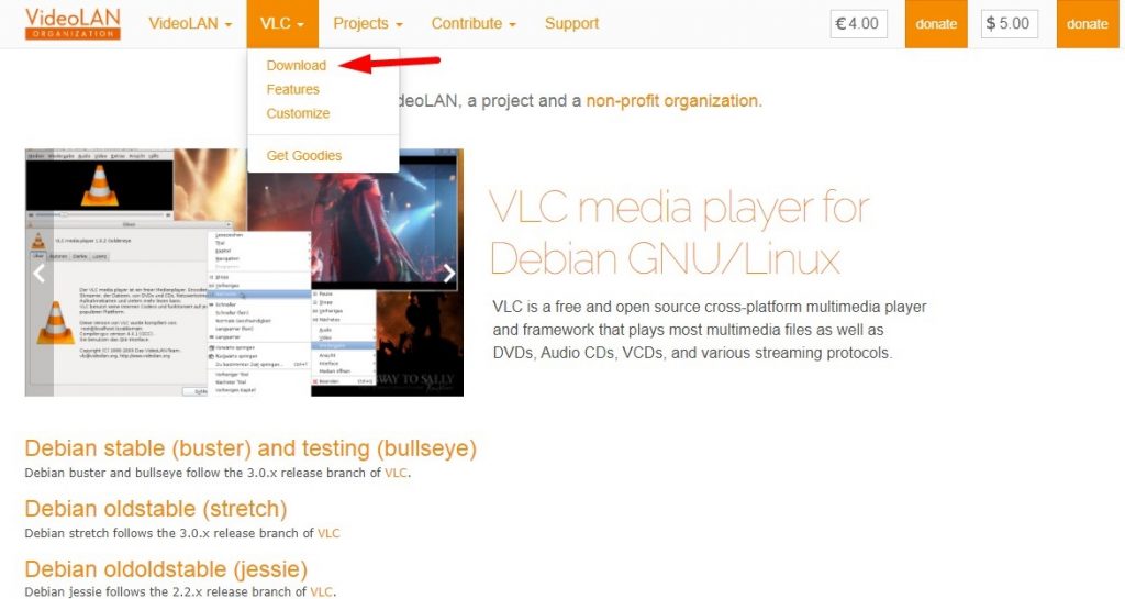 Download Vlc on Debian Step 2